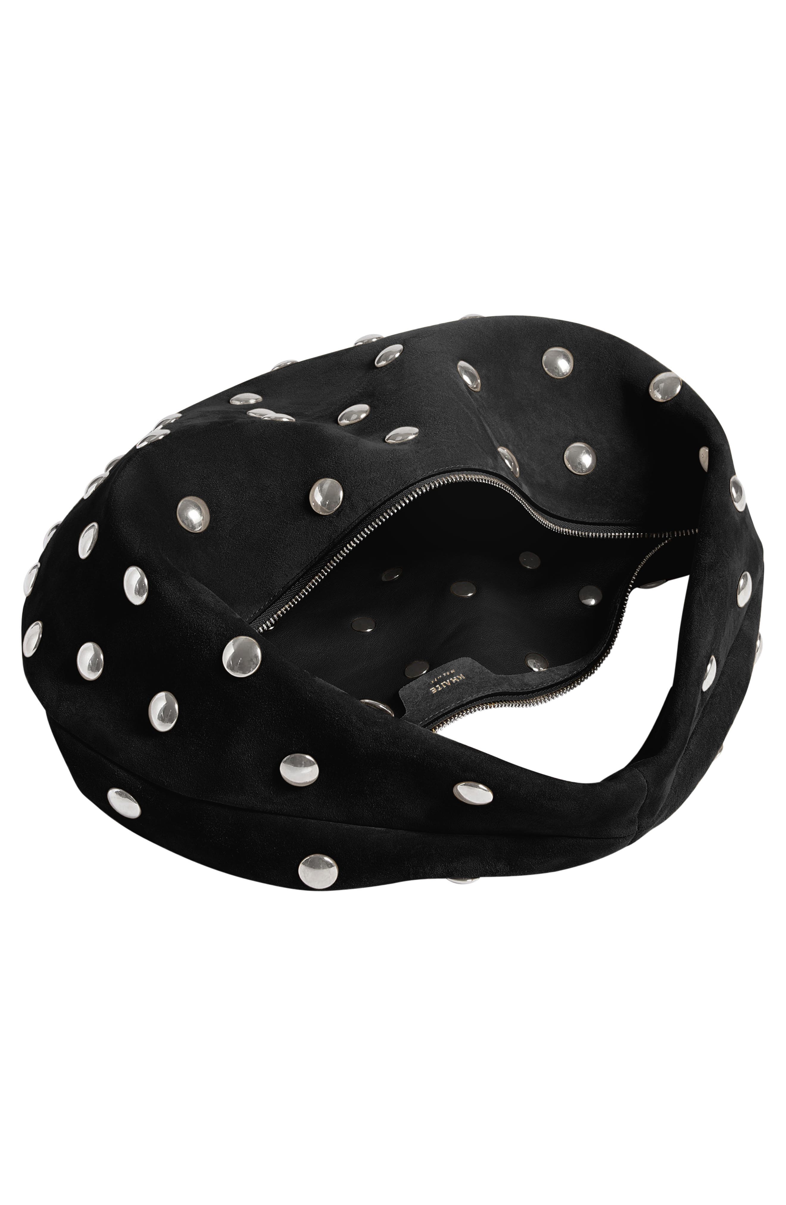 Khaite Medium Olivia Studded Suede Hobo Bag, Alternate, color, Black 200