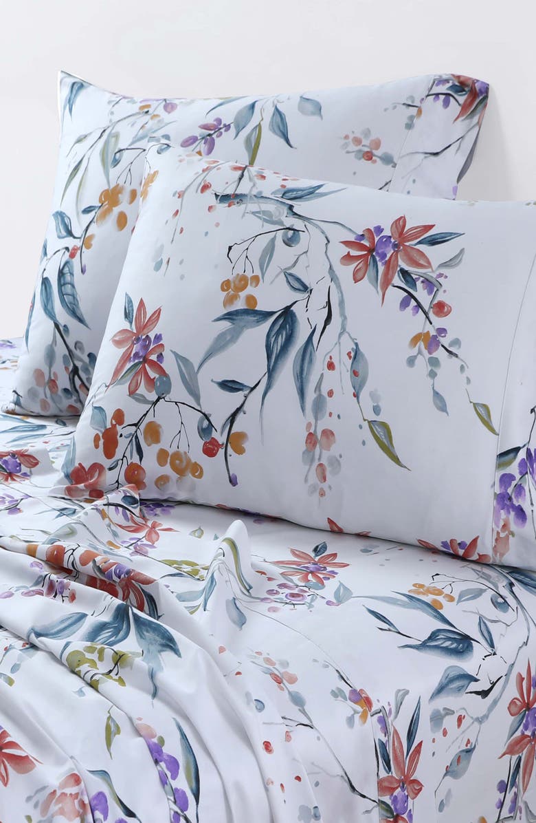 AZORES HOME 300 Thread Count Organic Cotton Sheet Set, Alternate, color, White Multicolor