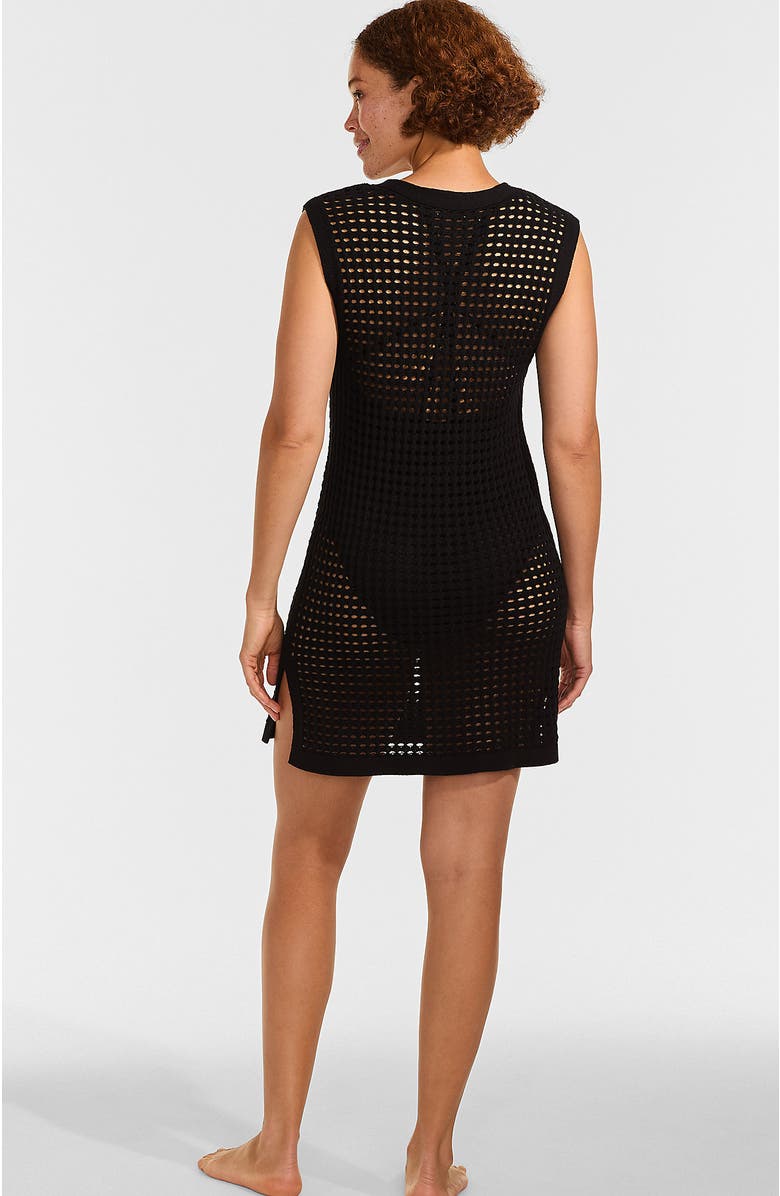 Lands' End Cotton Open Knit V-Neck Swim Cover-up Dress, Alternate, color, Black