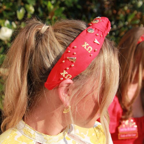 Lele Sadoughi Chi Omega Knotted Headband In Red