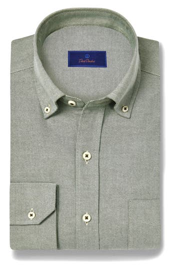 David Donahue Washed Oxford Button-up Shirt In Green