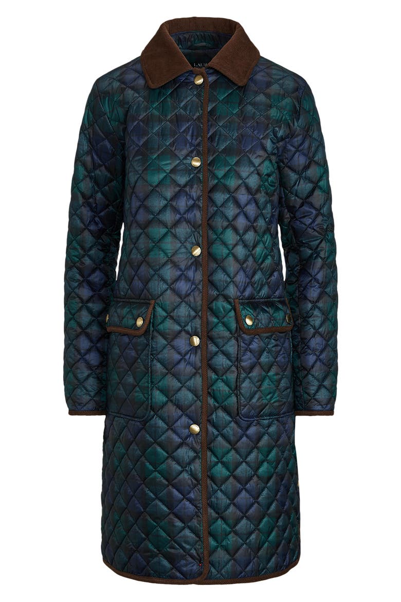 Diamond Quilted Coat, Alternate, color, BLACK WATCH