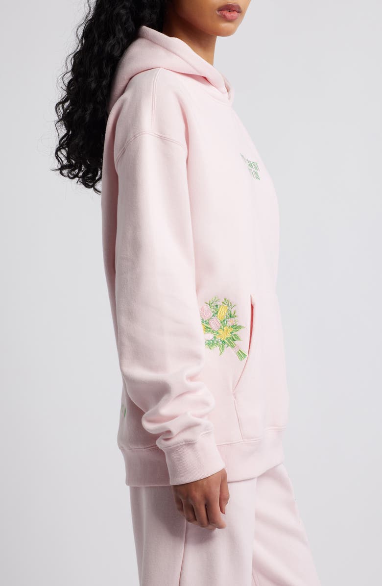 HAPPY CAMP3R Sit with Us Embroidered Graphic Hoodie, Alternate, color, Blush Pink