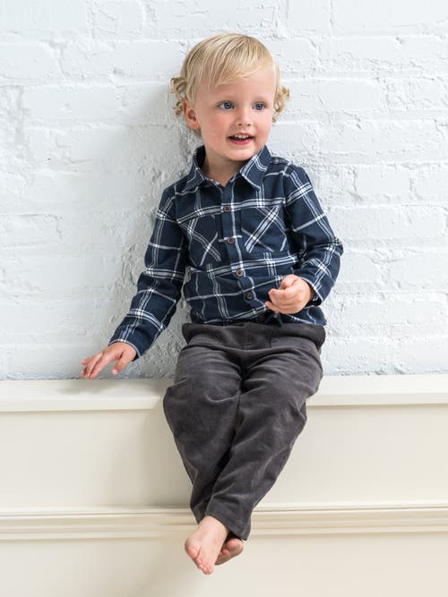 Kendi Lev Organic Flannel Long Sleeve Collared Button Down Shirt In Blue