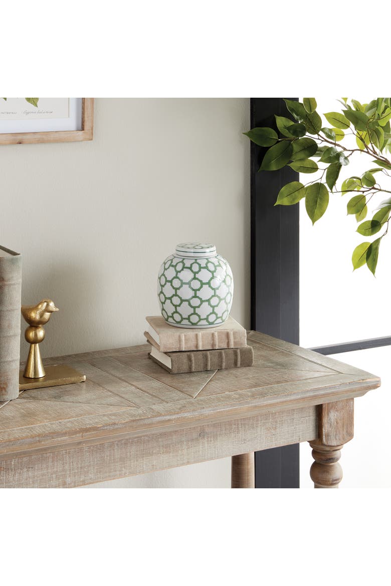 5.5" Imperial Link Chinoiserie Green & White Porcelain Lidded Jar Accent Piece, Alternate, color, Green
