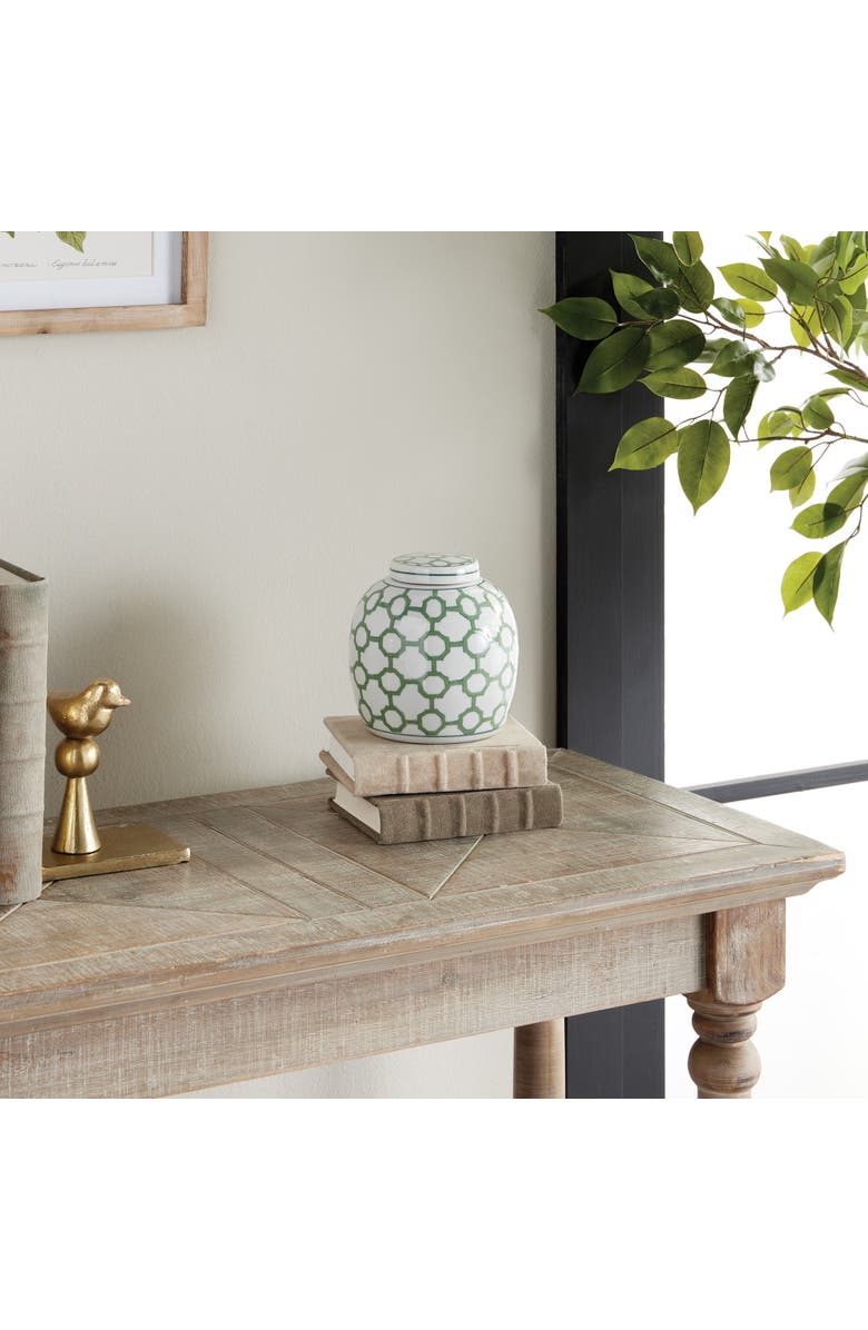 Napa Home & Garden 5.5" Imperial Link Chinoiserie Green & White Porcelain Lidded Jar Accent Piece, Alternate, color, Green