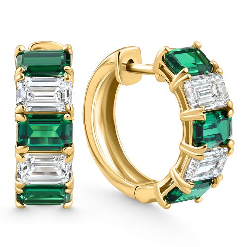 Bliss Diamond 6ct Emerald & Diamond Hoops 14k Gold Lab Grown 3/4" Tall