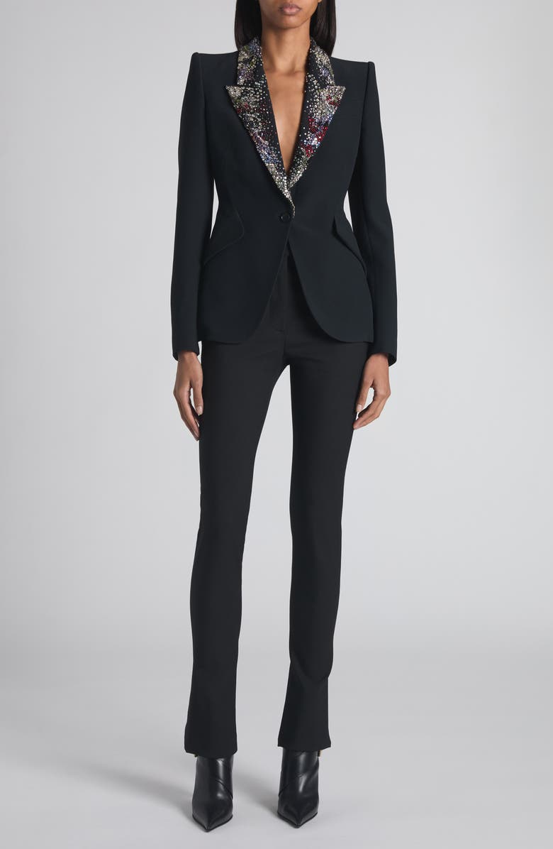 McQueen Embellished Lapels Crepe Blazer, Alternate, color, Black