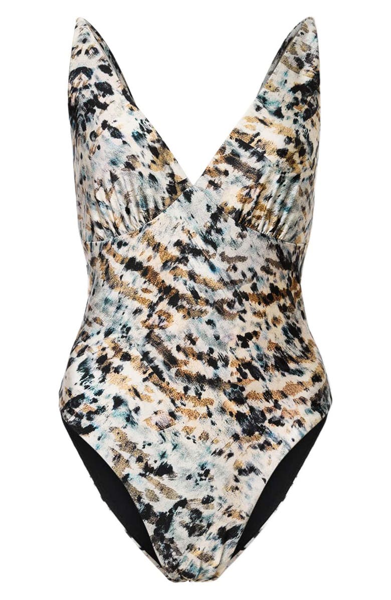 AllSaints Saph V-Neck One-Piece Swimsuit, Alternate, color, Canter Fawn Brown