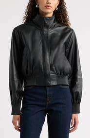 Nordstrom Funnel Neck Leather Bomber Jacket