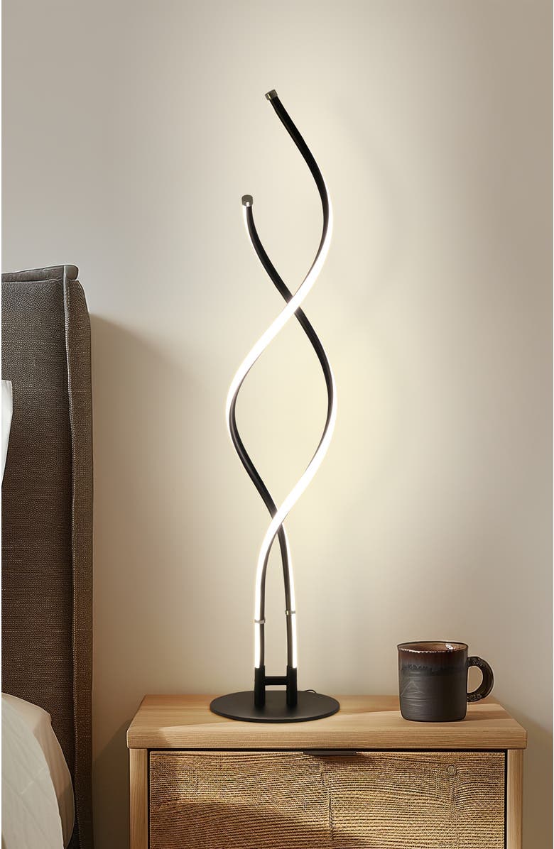 Brightech Embrace 60" LED Industrial 2-in-1 Table and Floor Lamp with Built-In Light Dimmer, Adjustable Height, Alternate, color, Classic Black