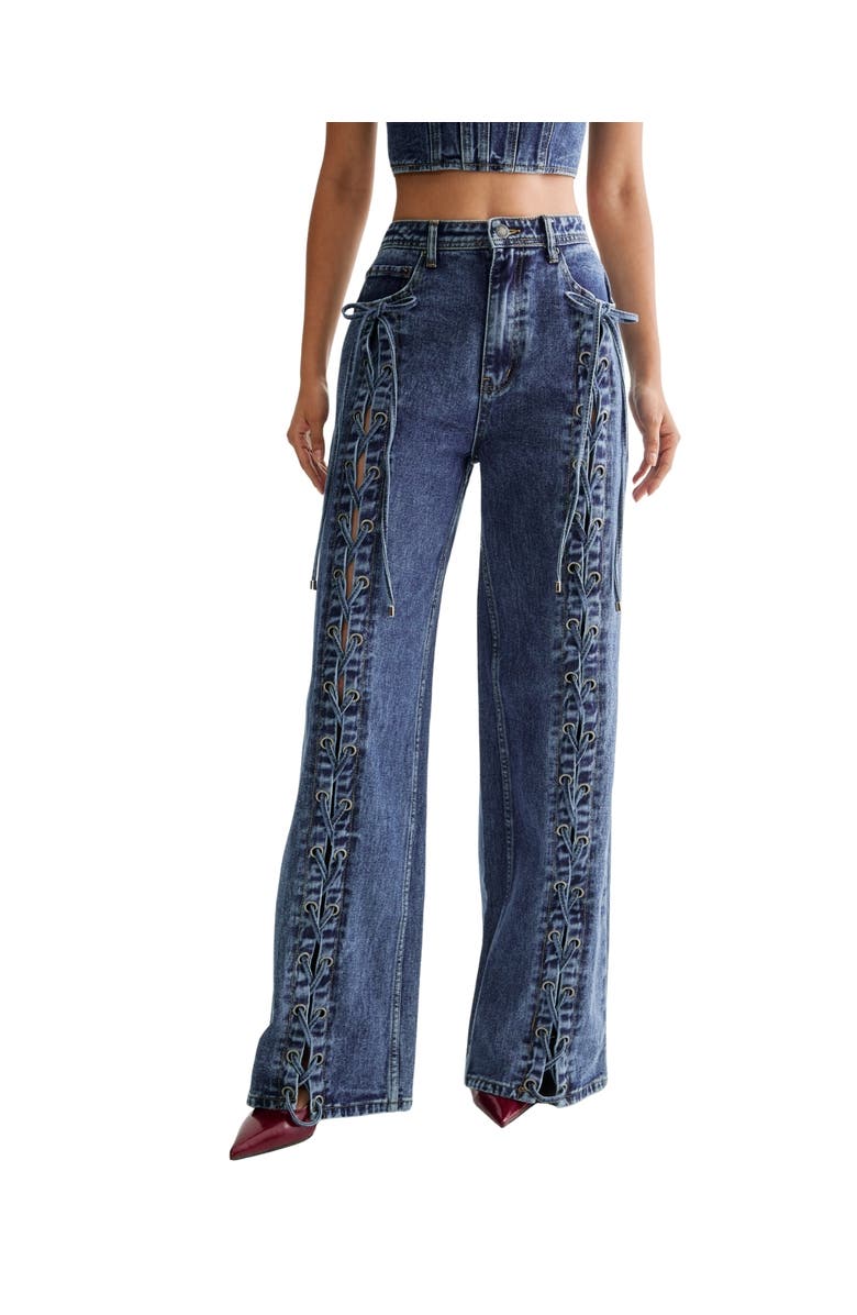 NASTY GAL Lace Front Detail Jean, Alternate, color, Authentic Midwash