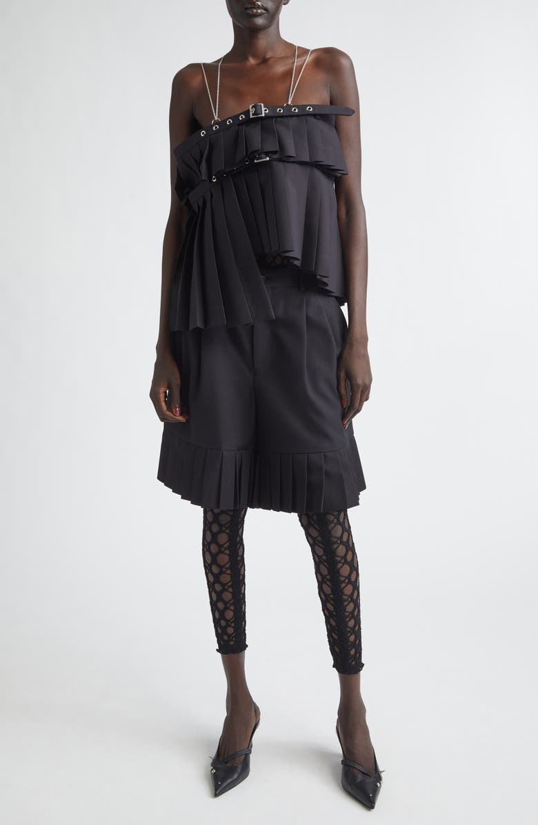 Noir Kei Ninomiya Pleated Chain Strap Wool Blend Gabardine Camisole, Alternate, color, Black