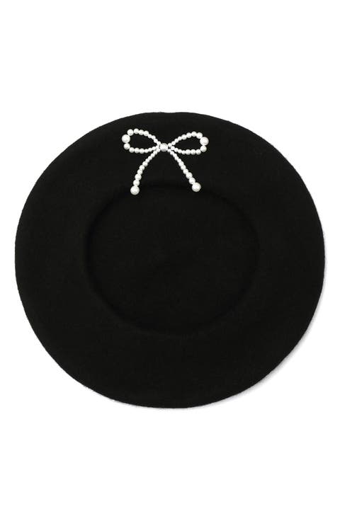 Faux Pearl Bow Beret