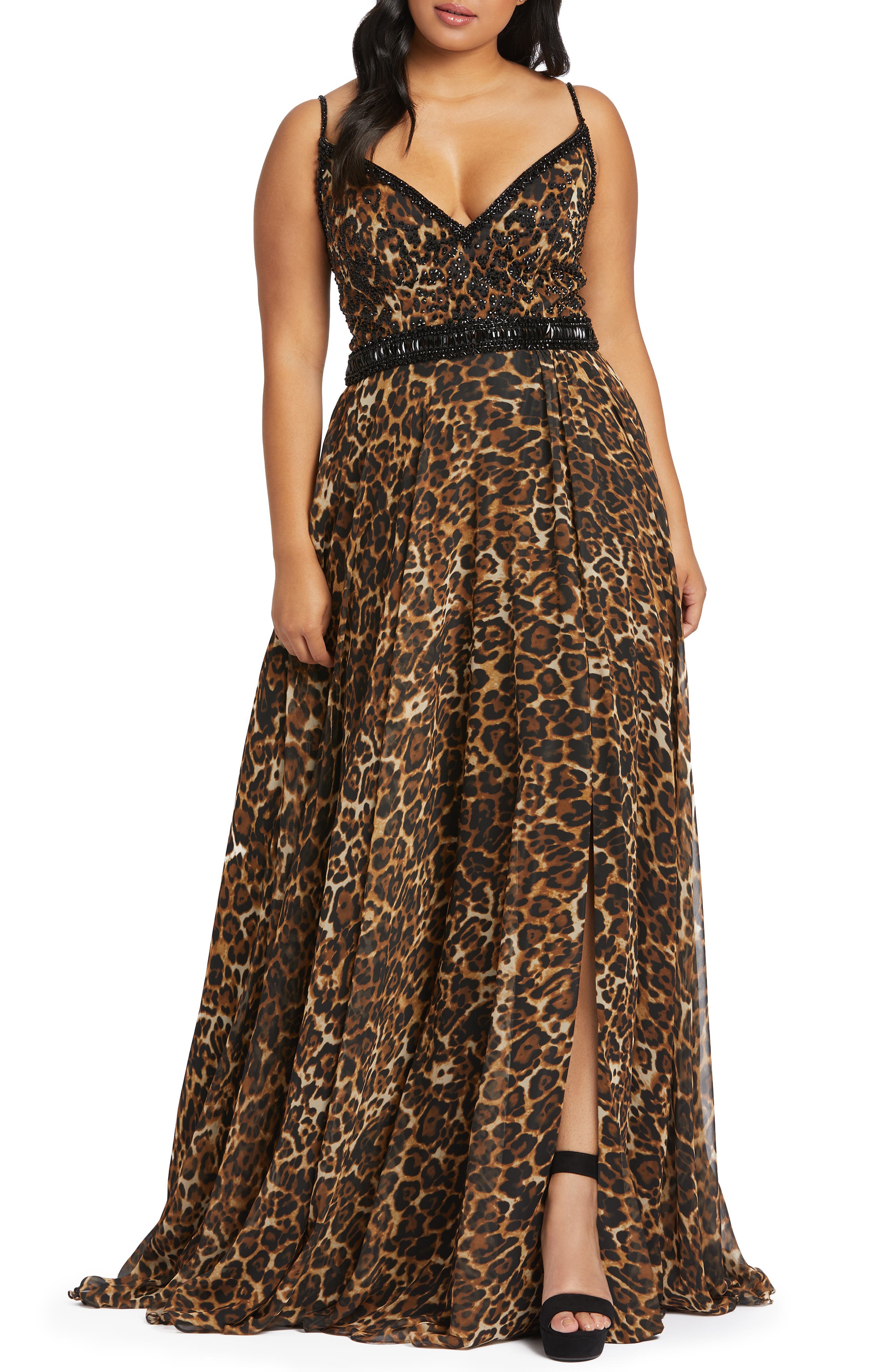 Mac Duggal Cheetah Print Chiffon Prom Dress (Women) | Nordstromrack