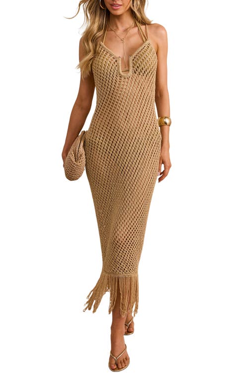 VICI Collection Dusk Glow Crochet Fringe Cover-Up Dress in Gold at Nordstrom, Size Medium