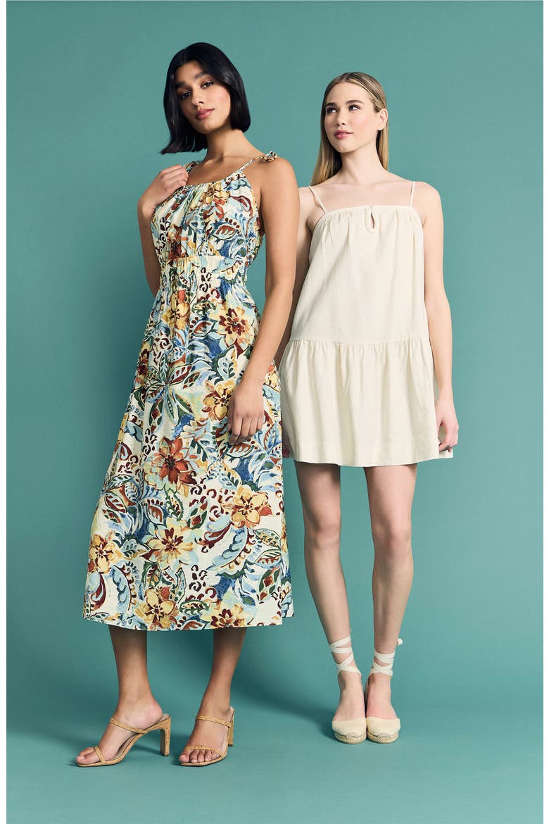Floral Tie Strap Fit & Flare Midi Sundress, Alternate, color, IVORY/ GOLDEN ROD