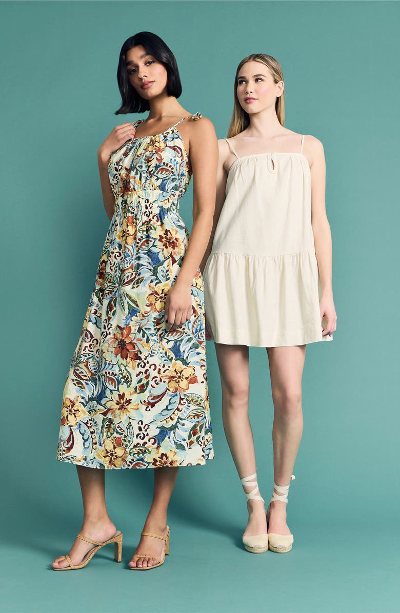 The Good Journey Floral Tie Strap Fit & Flare Midi Sundress, Alternate, color, Ivory/ Golden Rod