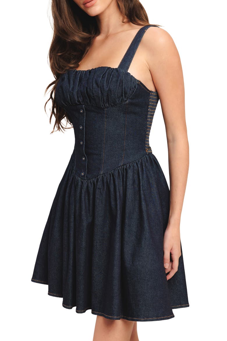 Denim Fit & Flare Minidress, Alternate, color, DARK INDIGO