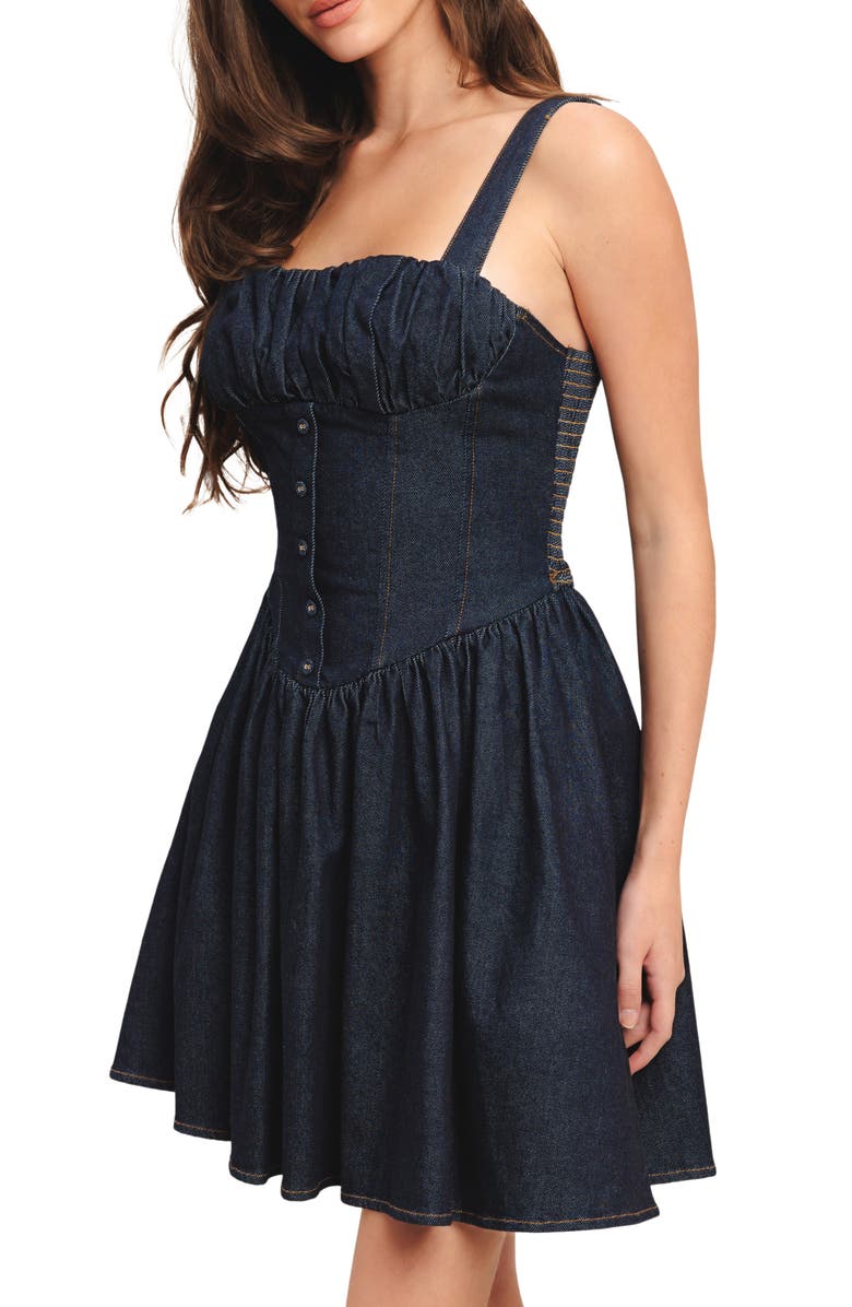 FLYING TOMATO Denim Fit & Flare Minidress, Alternate, color, Dark Indigo