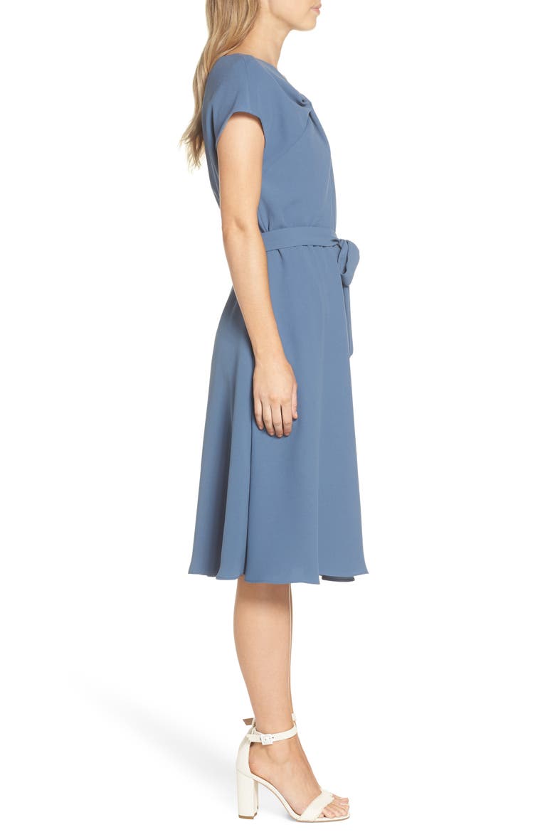 Vivian Twist Neck Fit & Flare Dress, Alternate, color, DUSTY BLUE