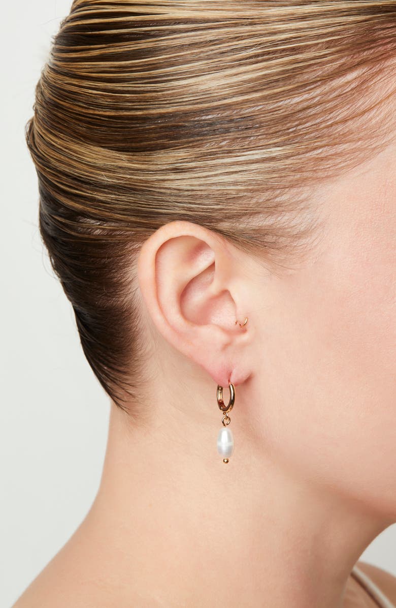 Petit Moments Alexandria Pearl Drop Huggie Hoop Earrings, Alternate, color, Gold