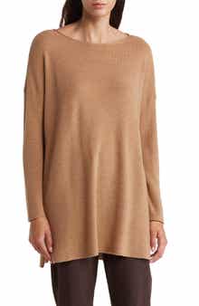 Eileen Fisher Bateau Long Sleeve Merino Wool Tunic Top