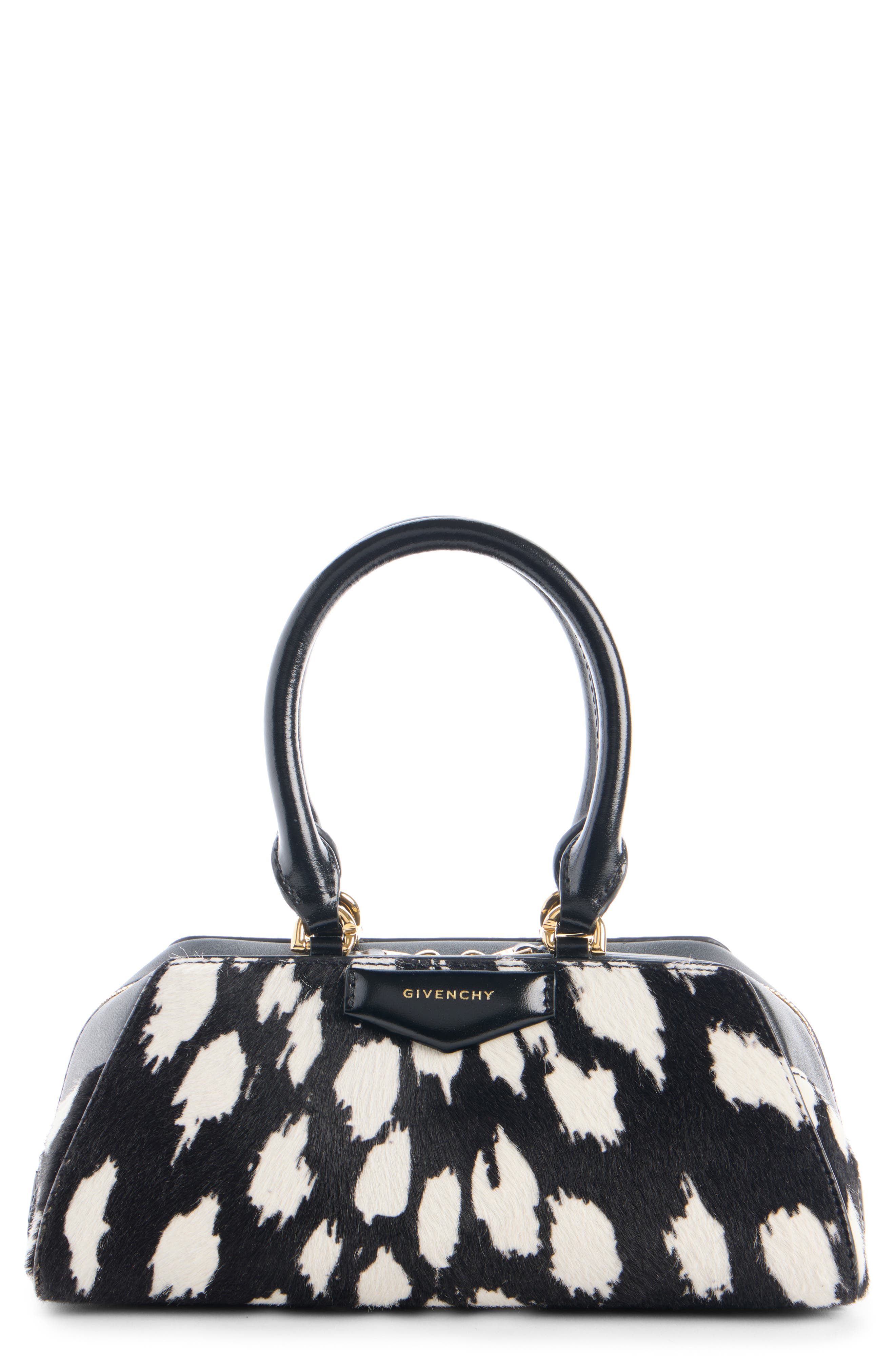 Givenchy Small Antigona Genuine Calf Hair East/West Satchel, Main, color, 004-Black/ White