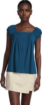 Lands' End Sleeveless Lightweight Jersey Pintuck Button Front Blouse