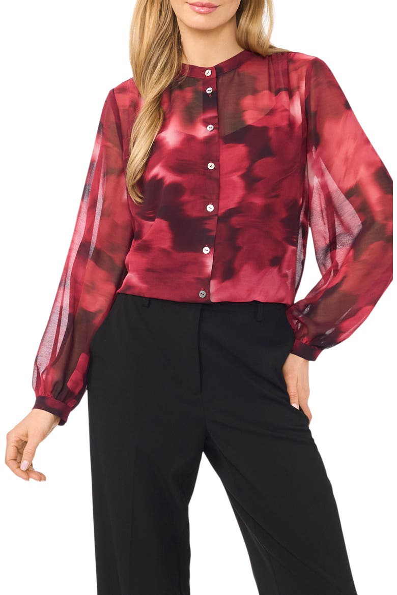 Shirred Mock Neck Button-Up Shirt, Main, color, WINTERBERRY