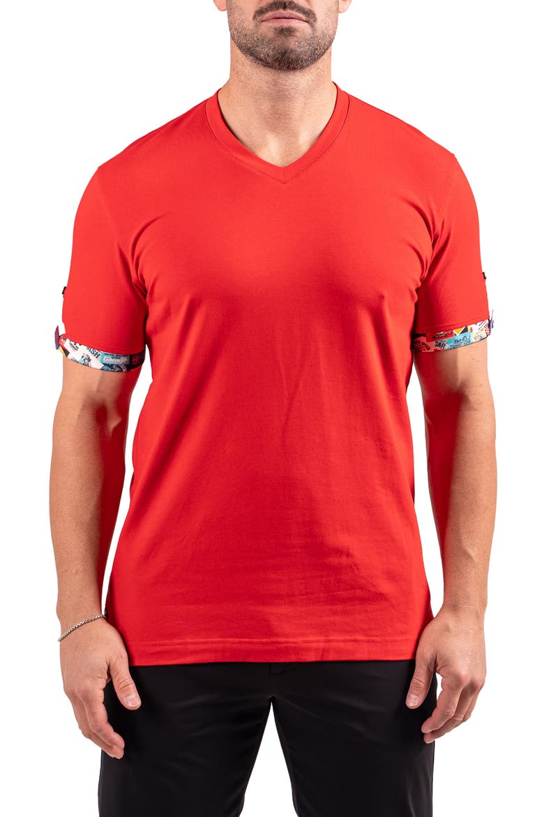 Vivaldi Scarlet Red V-Neck Cotton T-Shirt, Main, color, RED