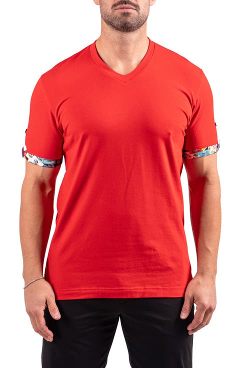 Vivaldi Scarlet Red V-Neck Cotton T-Shirt
