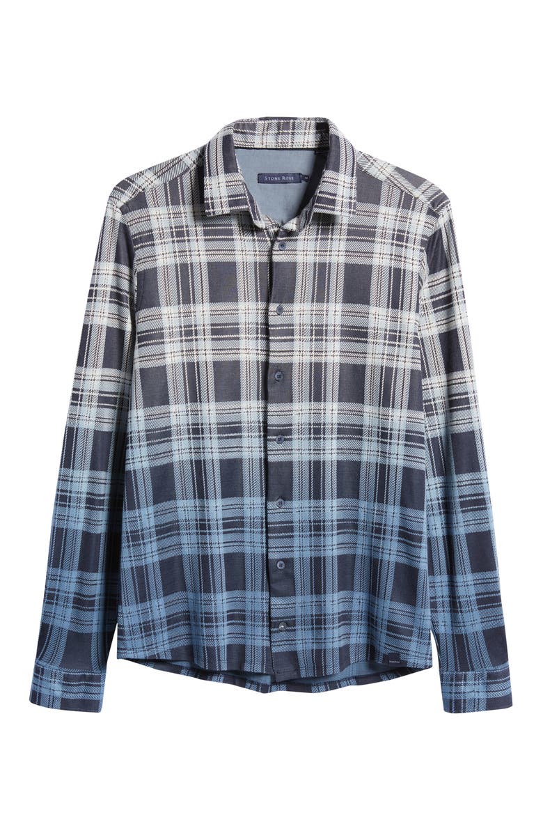 Plaid Dip Dye Knit Button-Up Shirt, Alternate, color, NAVY