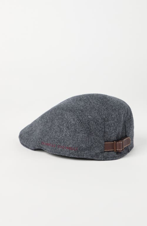 Brunello Cucinelli Virgin Wool Embroidered Flat Cap In Dark Grey