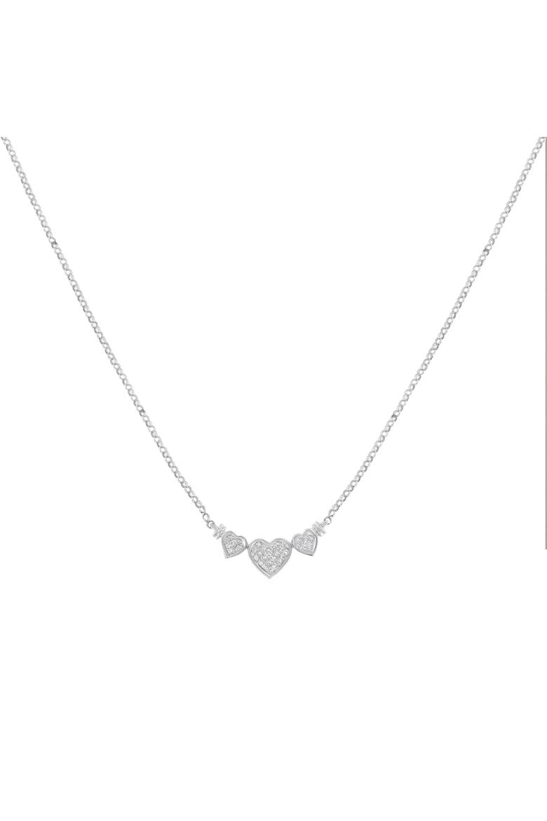 14K White Gold 1.0 Cttw Diamond Three Heart Statement Pendant Necklace, Alternate, color, White