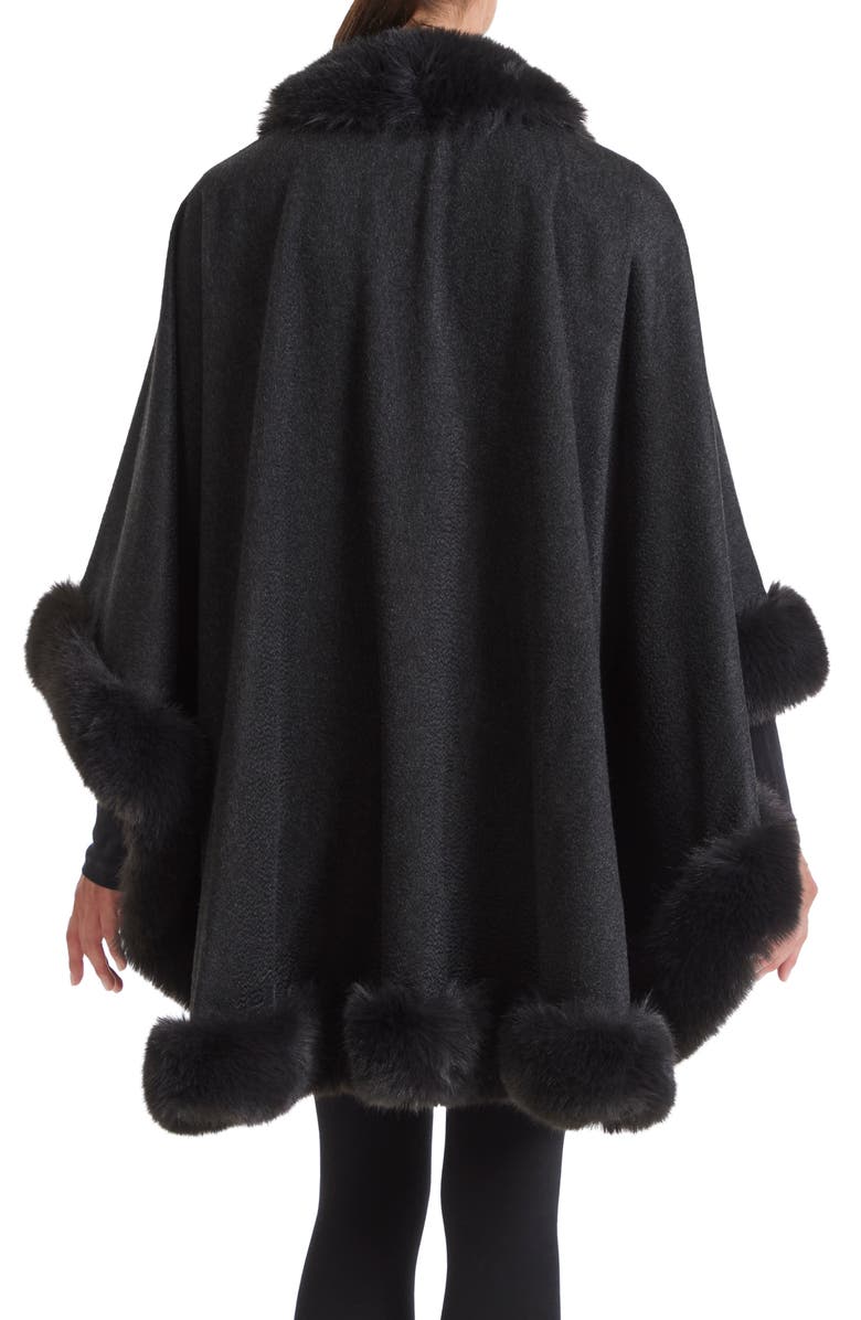 Sofia Cashmere Faux Fur Trim Cashmere Cape, Alternate, color, 010Chr