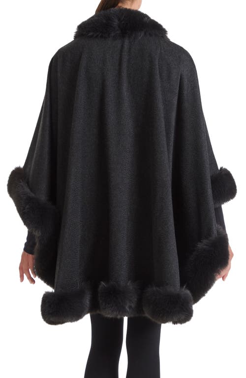 Sofia Cashmere Faux Fur Trim Cashmere Cape In Black