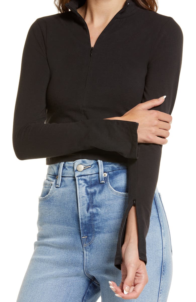 Good American Zip Mock Sleeve Top, Alternate, color, 