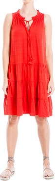 MAX STUDIO Tassel Tie Sleeveless Tiered Shift Dress