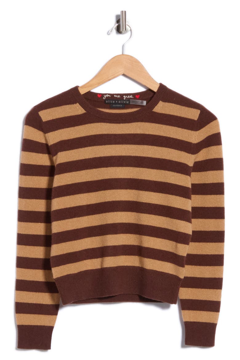 Carolann Striped Cashmere Sweater, Main, color, DARK CHOCOLATE/ PRALINE