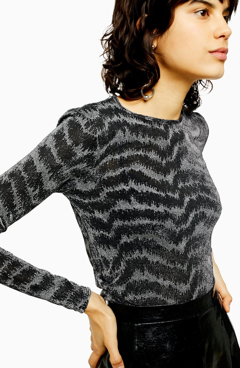 Topshop Metallic Top, Alternate, color, 