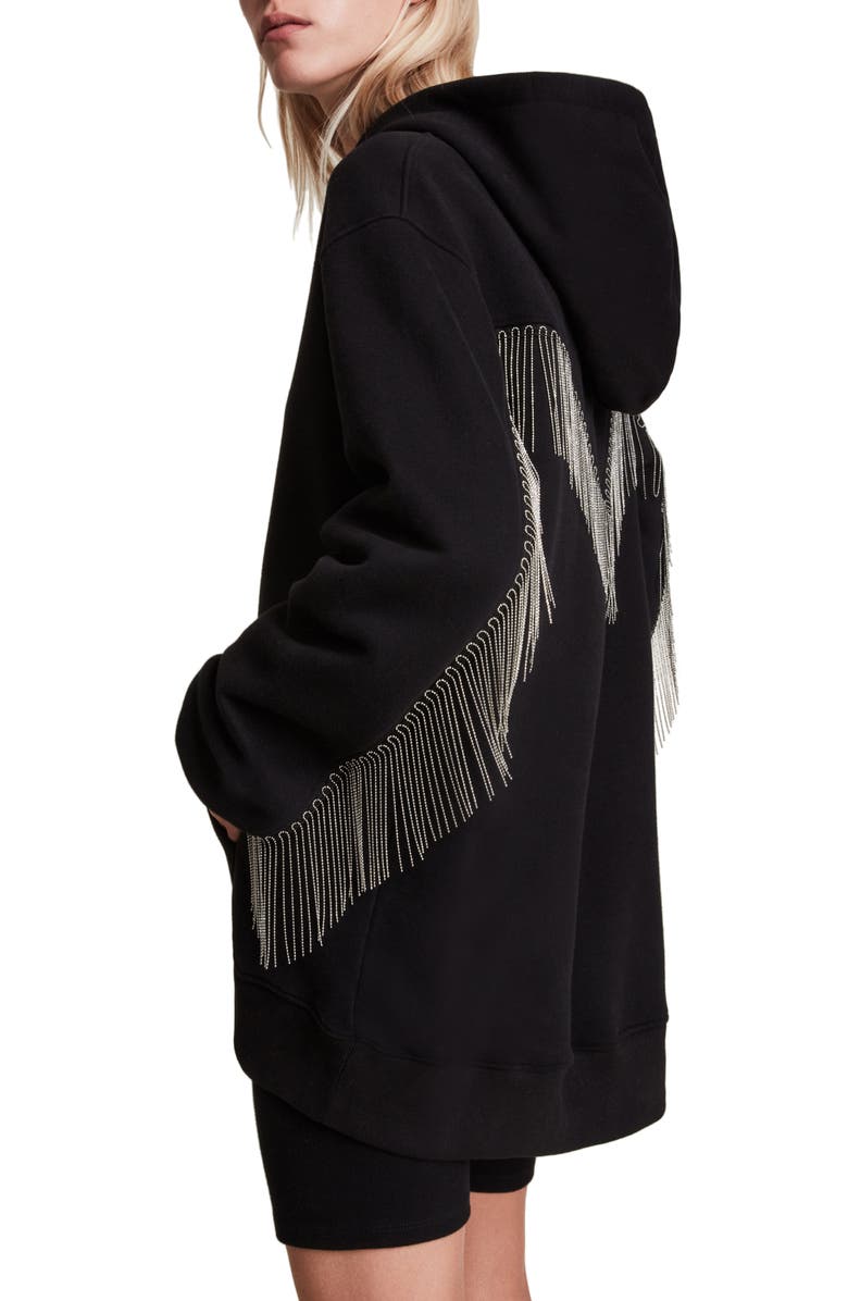 AllSaints Giselle Chain Fringe Hoodie, Alternate, color, 