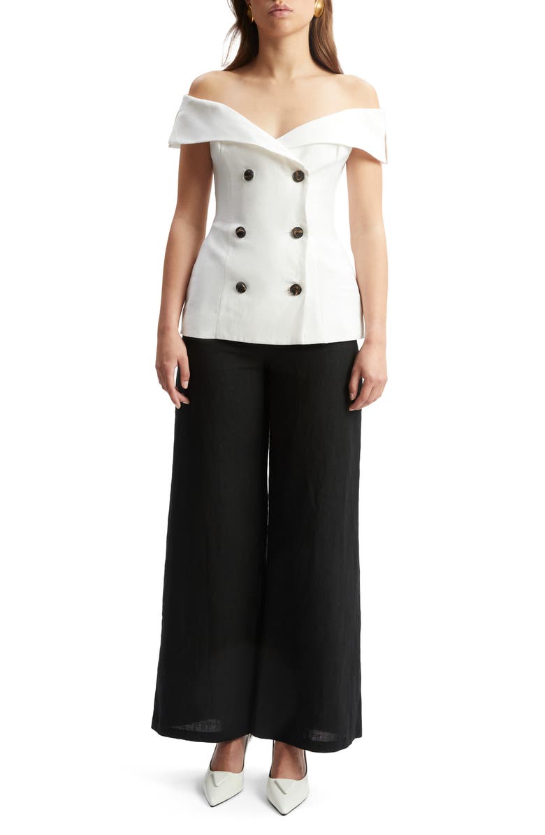 Bardot Eliora Off the Shoulder Linen Top, Alternate, color, Orchid Wht