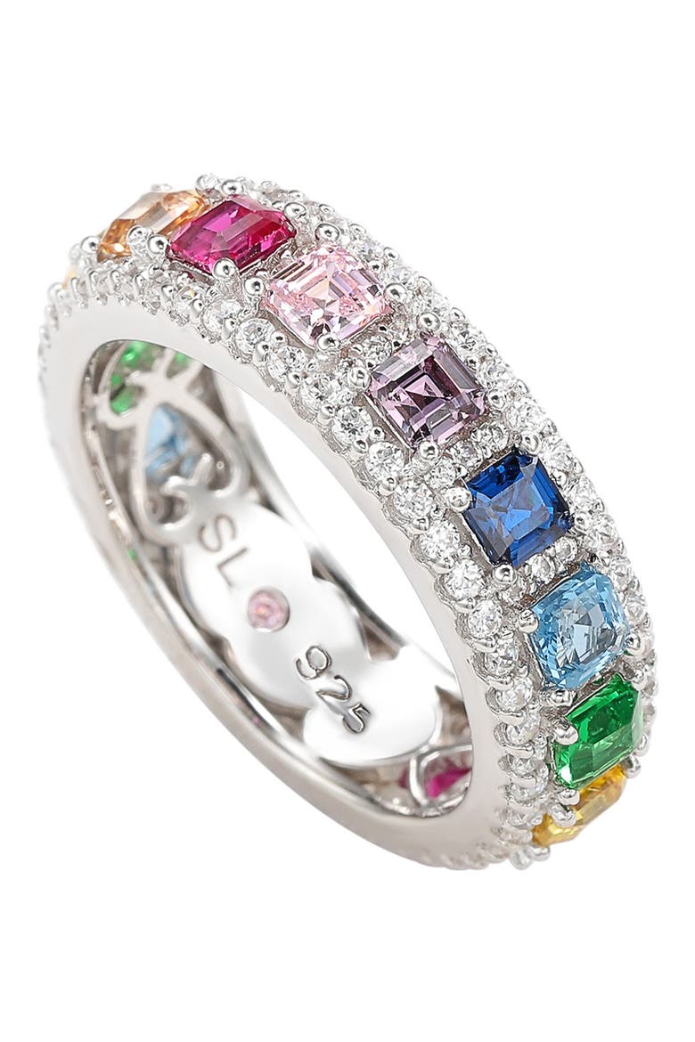 Asscher Cut Rainbow CZ Eternity Band, Alternate, color, RAINBOW