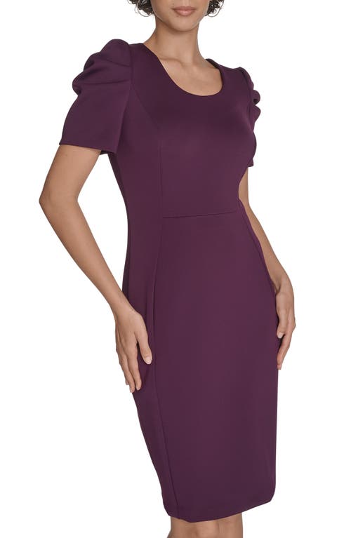 Calvin Klein Puff Sleeve Scuba Sheath Dress In Purple