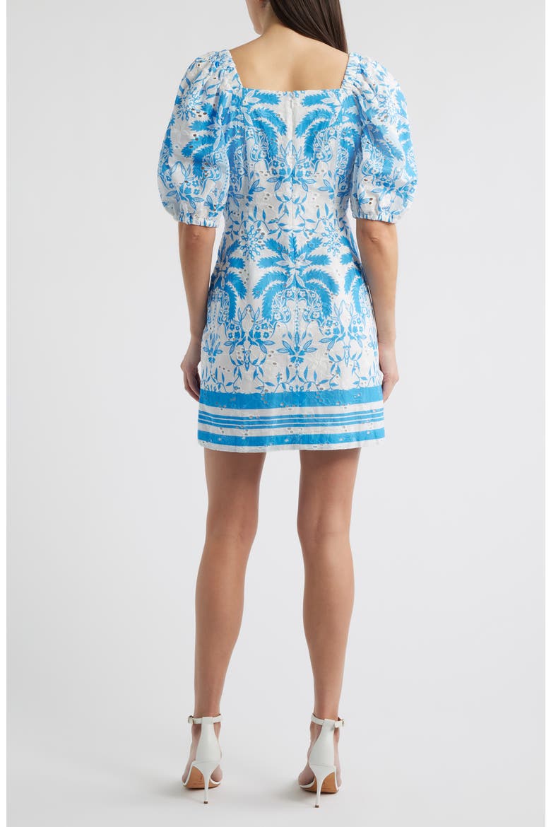 Eyelet Puff Sleeve Minidress, Alternate, color, CRISPT WHITE/ SEAPORT