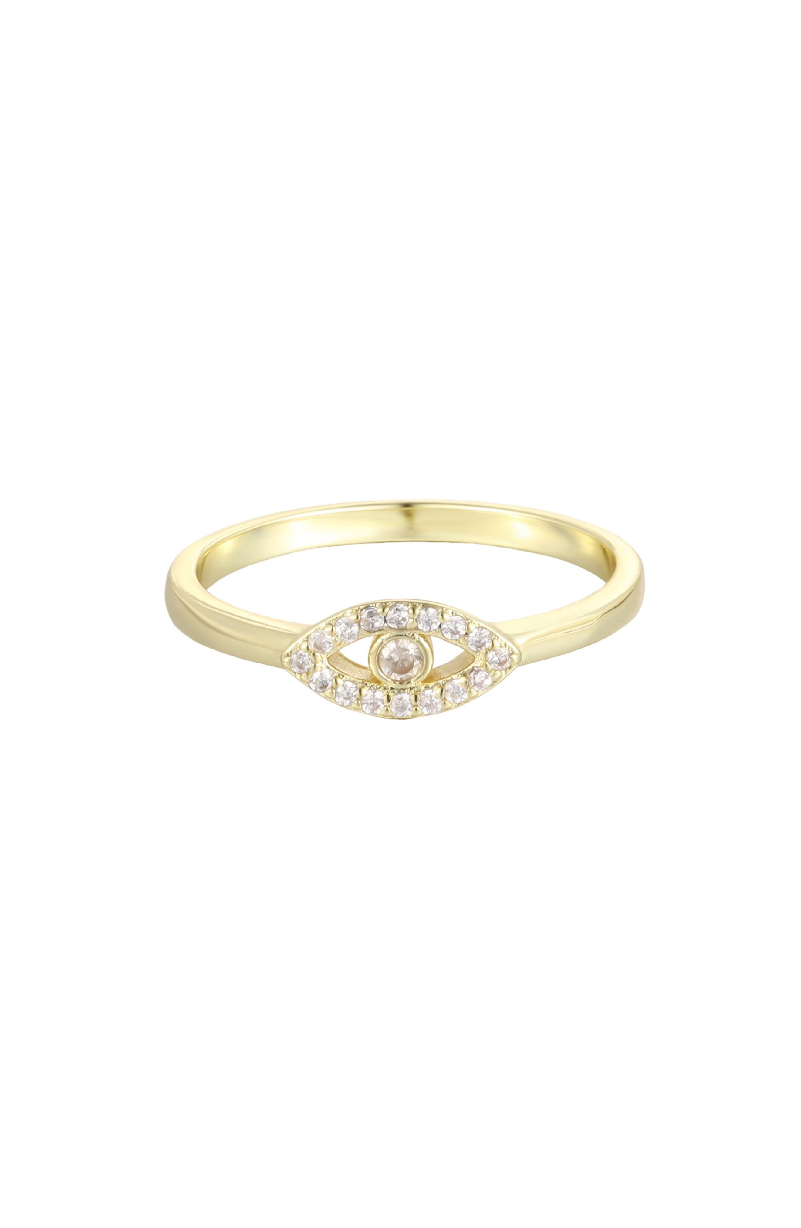 14k Gold Plated Cubic Zirconia Evil Eye Ring