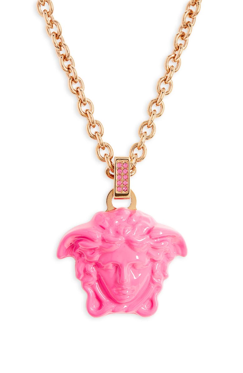 Versace Pink Medusa Pendant Necklace, Main, color, 