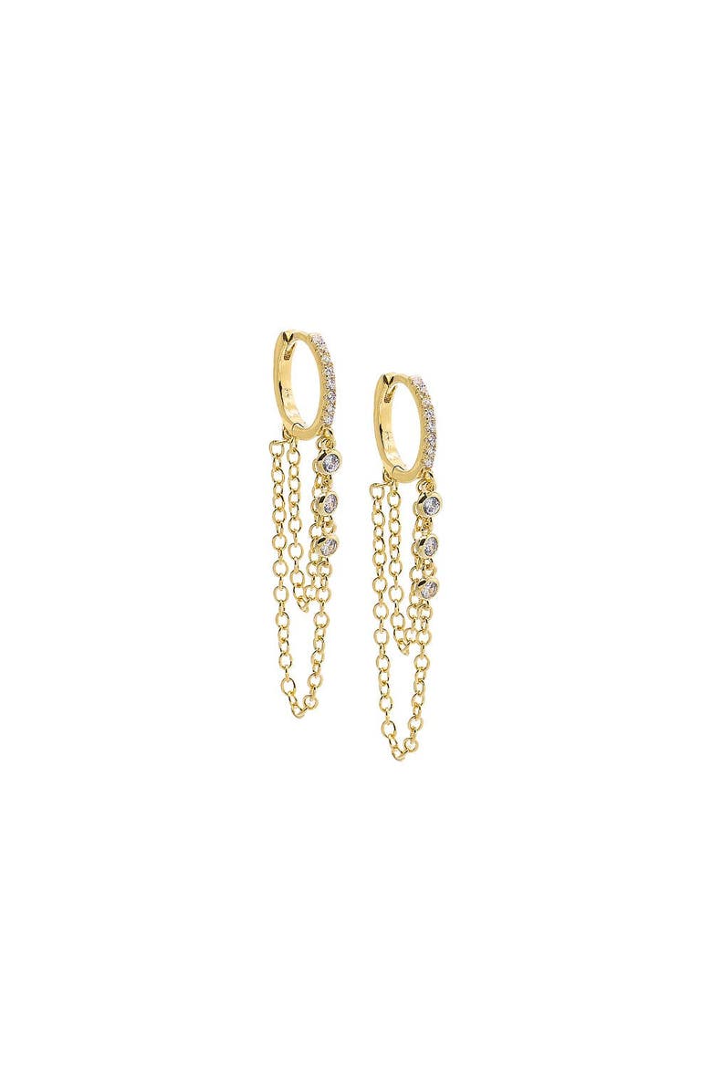 BY ADINA EDEN Triple CZ Bezel Chain Drop Huggie Earring, Main, color, Gold
