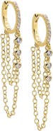 BY ADINA EDEN Triple CZ Bezel Chain Drop Huggie Earring